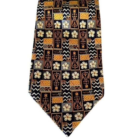 Vintage Art Deco Style Silk Tie F. Goldschmidt Made in France Black + Gold - Picture 1 of 3